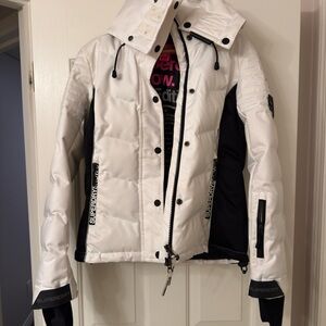 Superdry White and Black Quilted Jacket